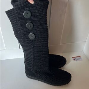 UGG Black Knit Button Boots